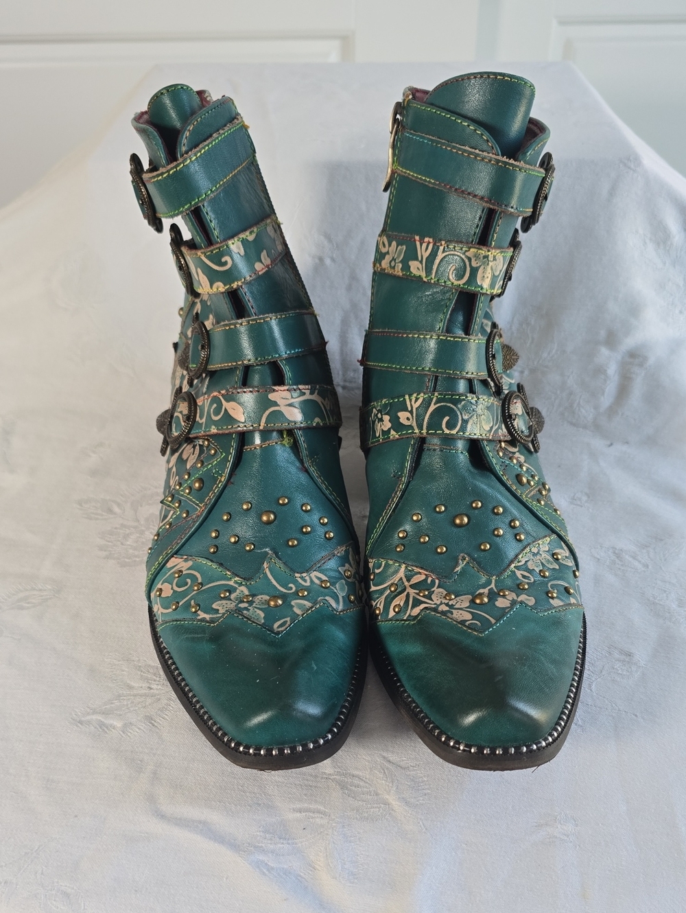L'ARTISTE Teal Rodeha Decorative Strappy Women's Ankle Boots Size EU 41 US 10